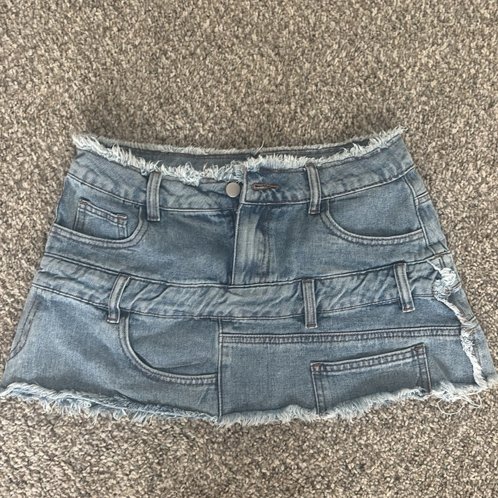 Denim Mini Skirt with Frayed Hem